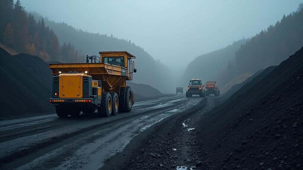 Uhelný důl se stroji a těžební vybavením v České republice
